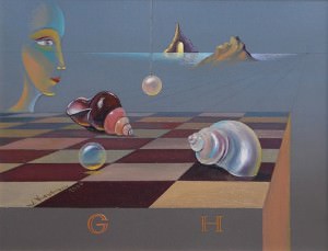 Ajedrez Cosmico VII. Óleo sobre lienzo, 27 x 35cm. 2003